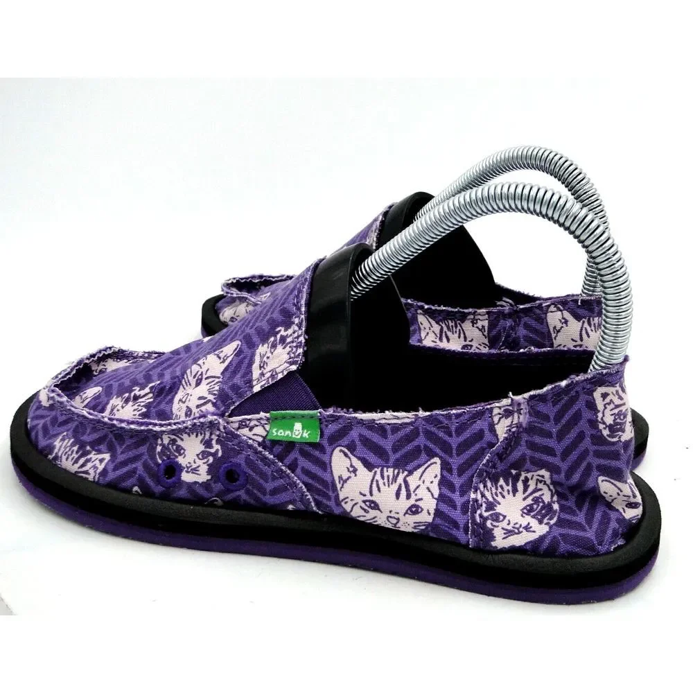 Sanuk Dona Lil Icon Slip On Loafers Shoes Purple Kitty Cat Kids Size Girls 5*NWT